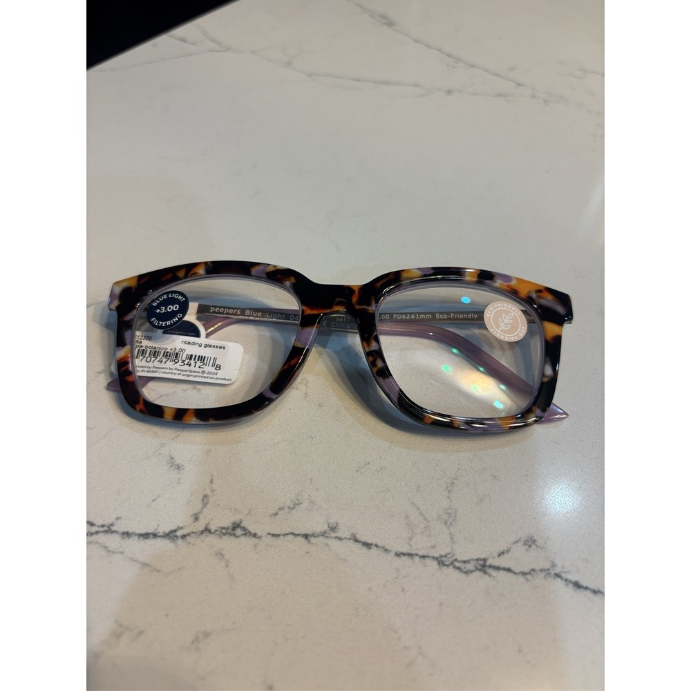 Peepers Reading Glasses +3.00 Blue Light Filtering Tortoise Print NWT
